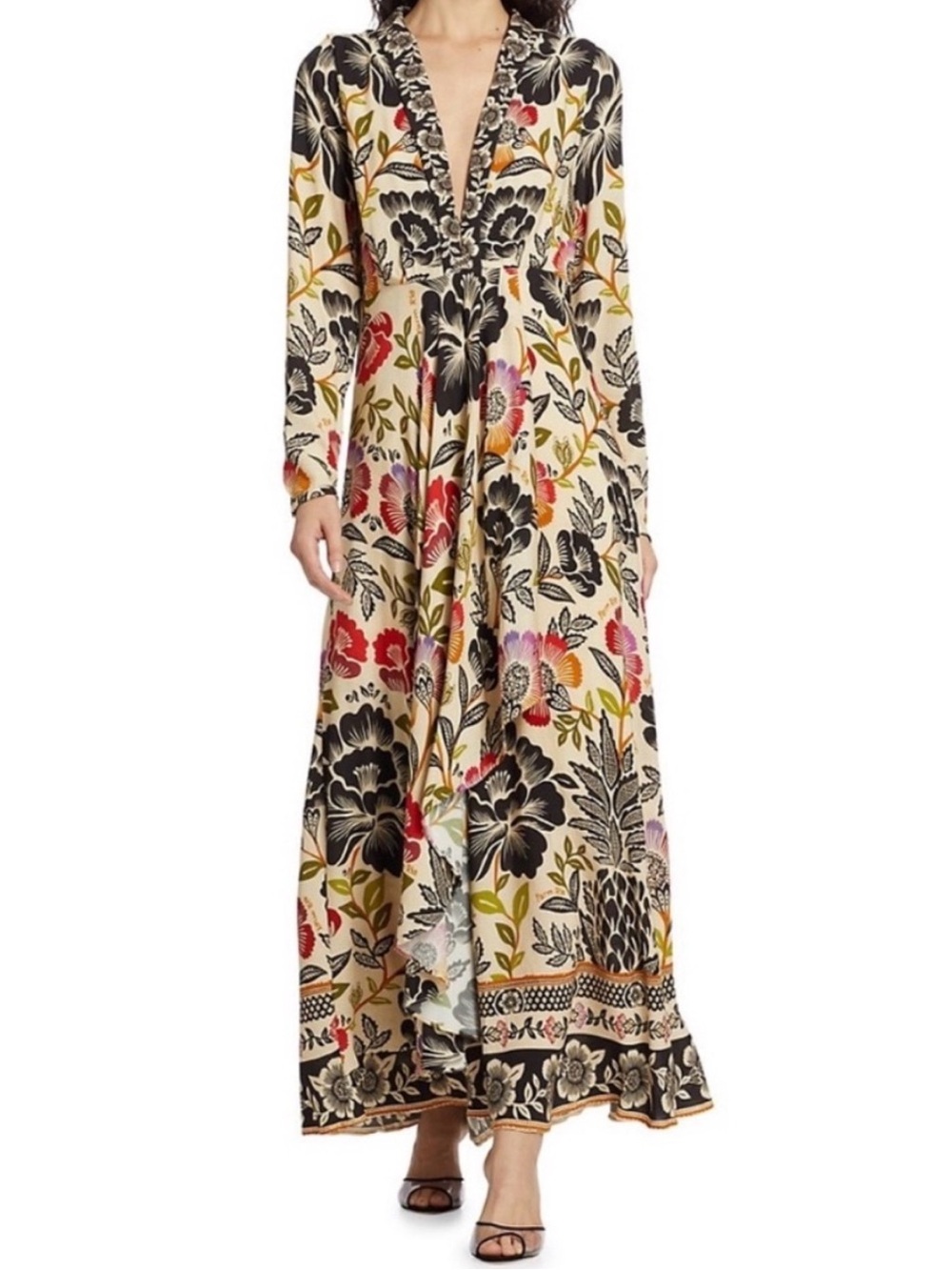 NWT - FARM RIO - Romantic Garden Sand Maxi Dress - Small